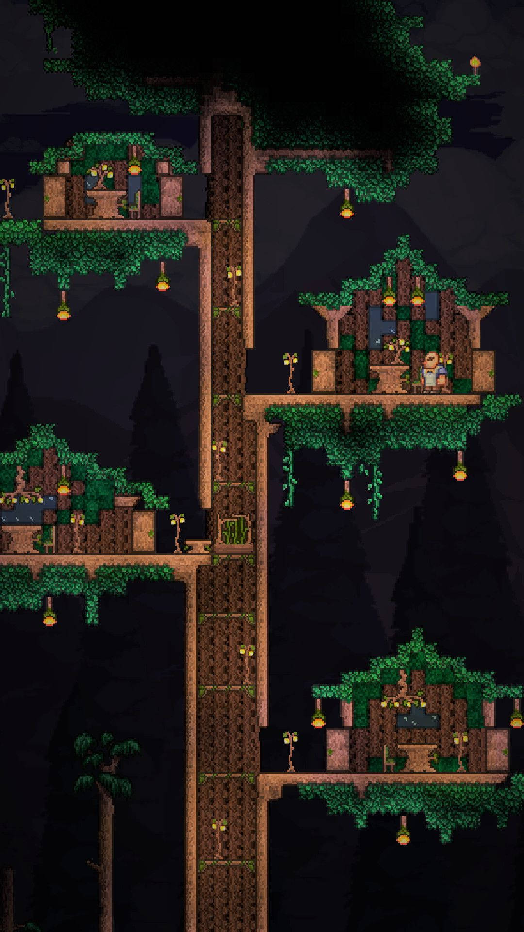 Terraria, tree house, pixel-art, Full HD Phone Wallpaper