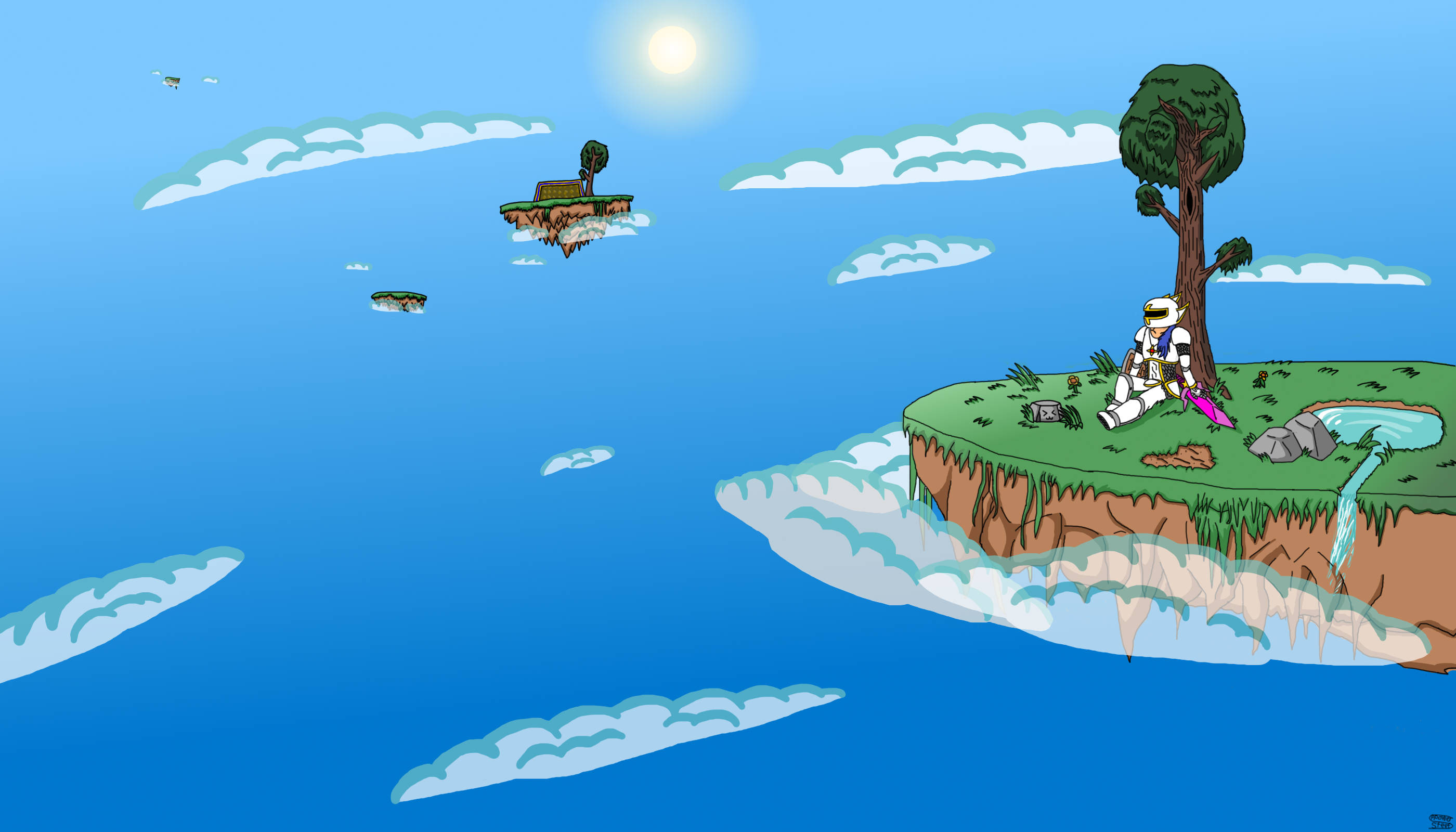 Terraria, floating islands, astronaut, 2K Desktop Wallpaper