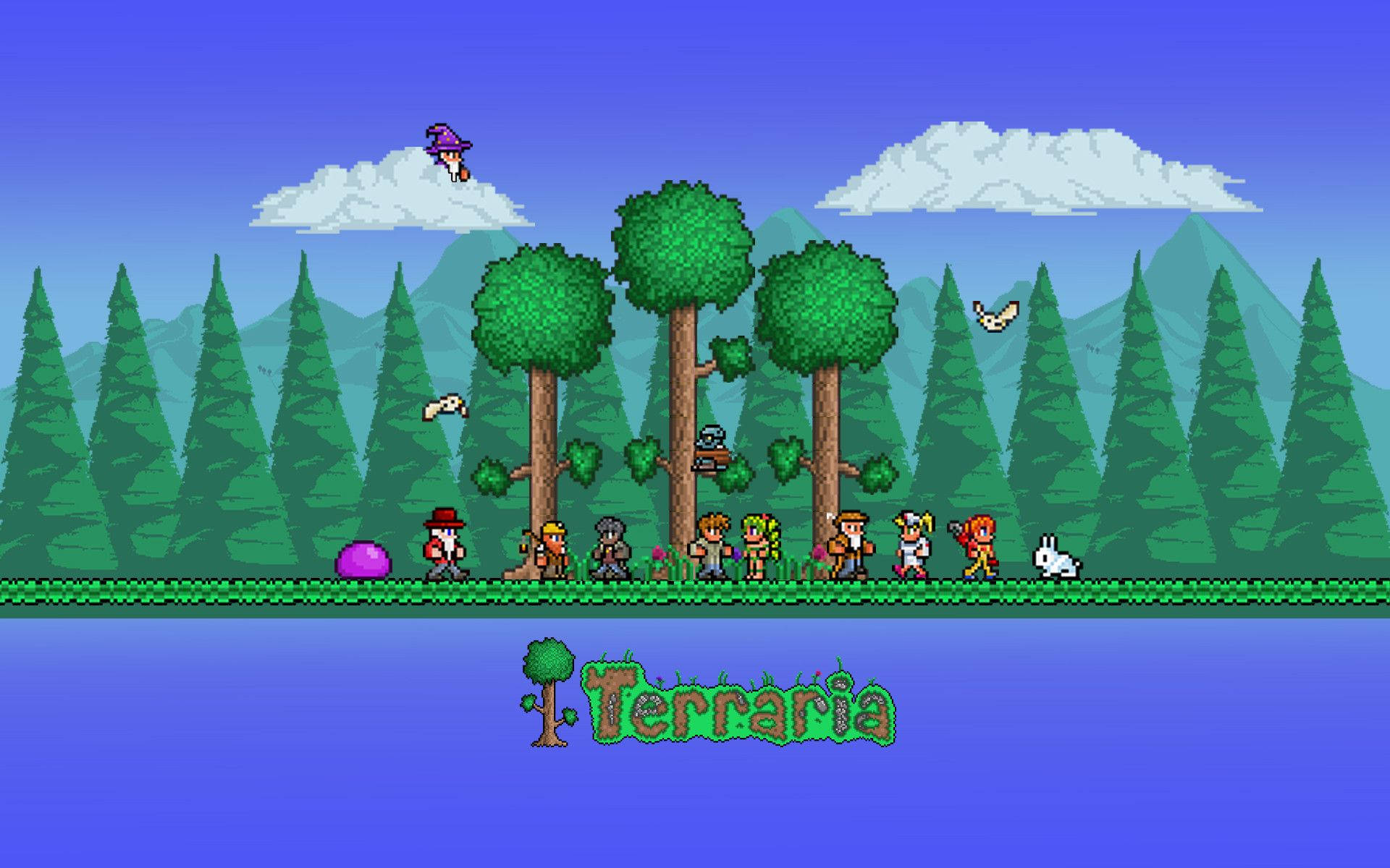 Terraria, pine trees forest, forest clearing, Full HD Desktop Wallpaper