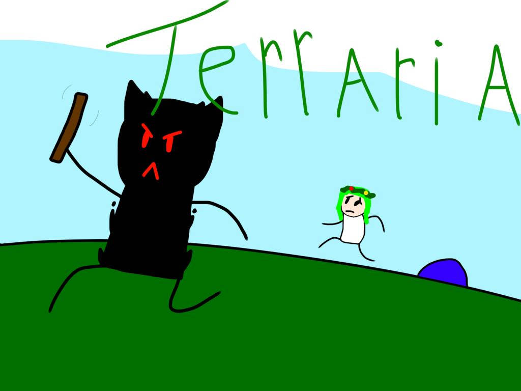 Terraria, cartoon black cat, red eyes, SD Desktop Wallpaper
