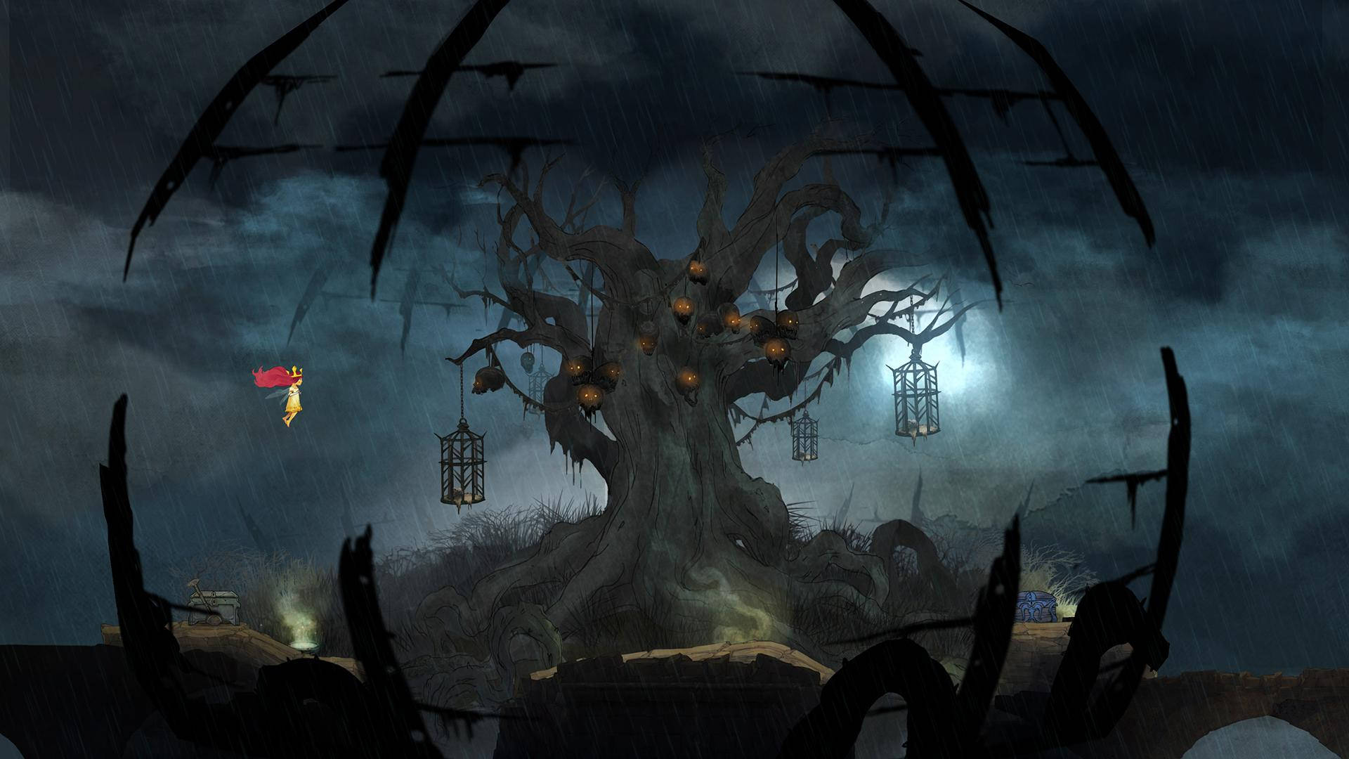 Terraria, Dark Woods, colossal gnarled tree, Full HD Desktop Wallpaper