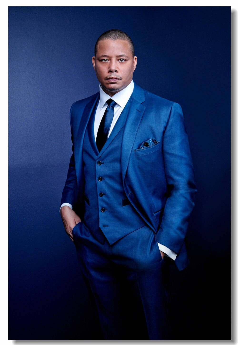 Terrence Howard, blue suit, three-piece suit, HD Phone Wallpaper