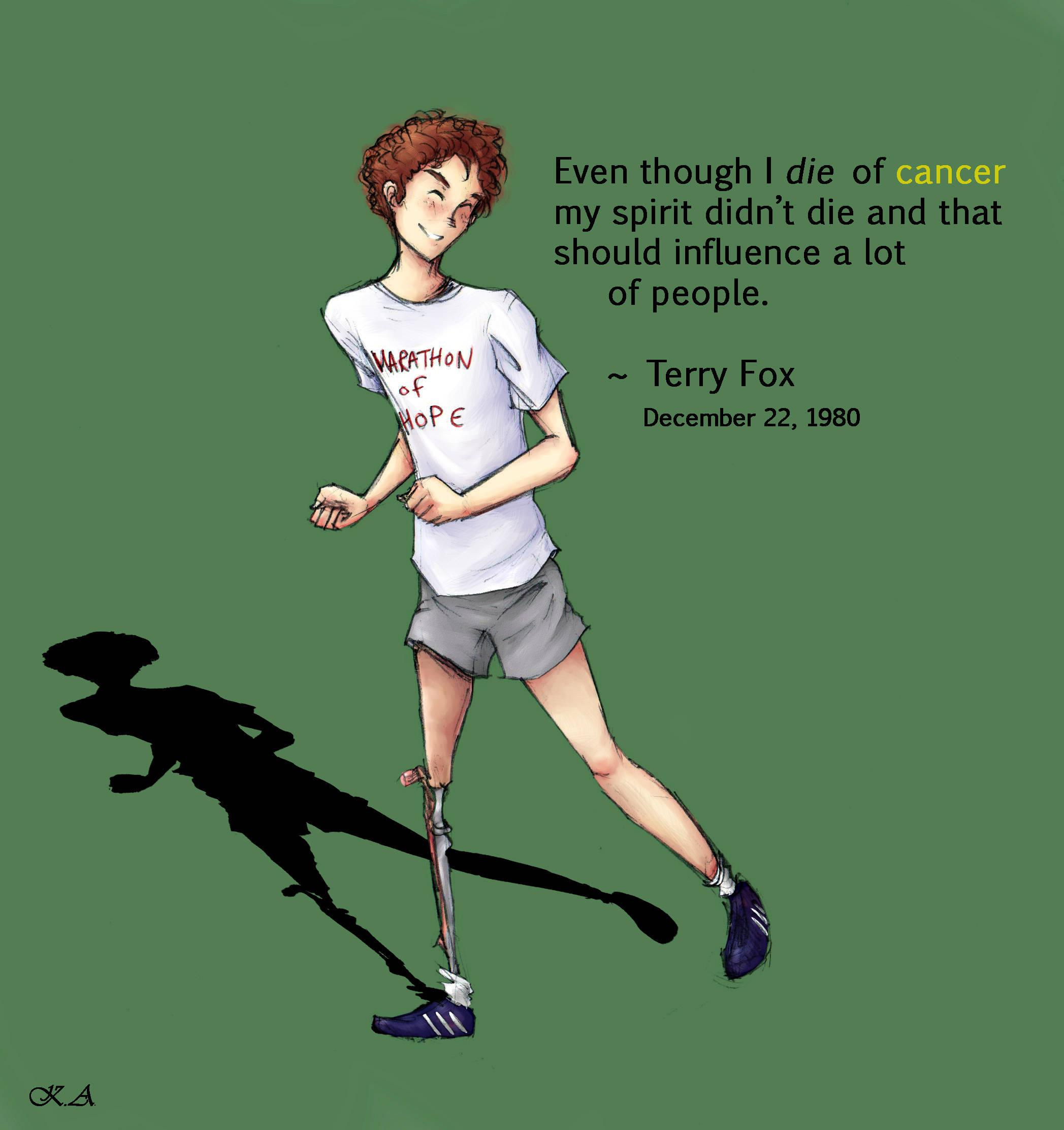Terry Fox, prosthetic leg, green background, Full HD Phone Wallpaper