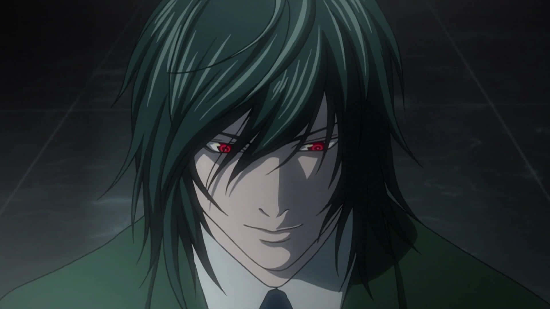Teru Mikami, dark green hair, glowing red eyes, Full HD Desktop Wallpaper