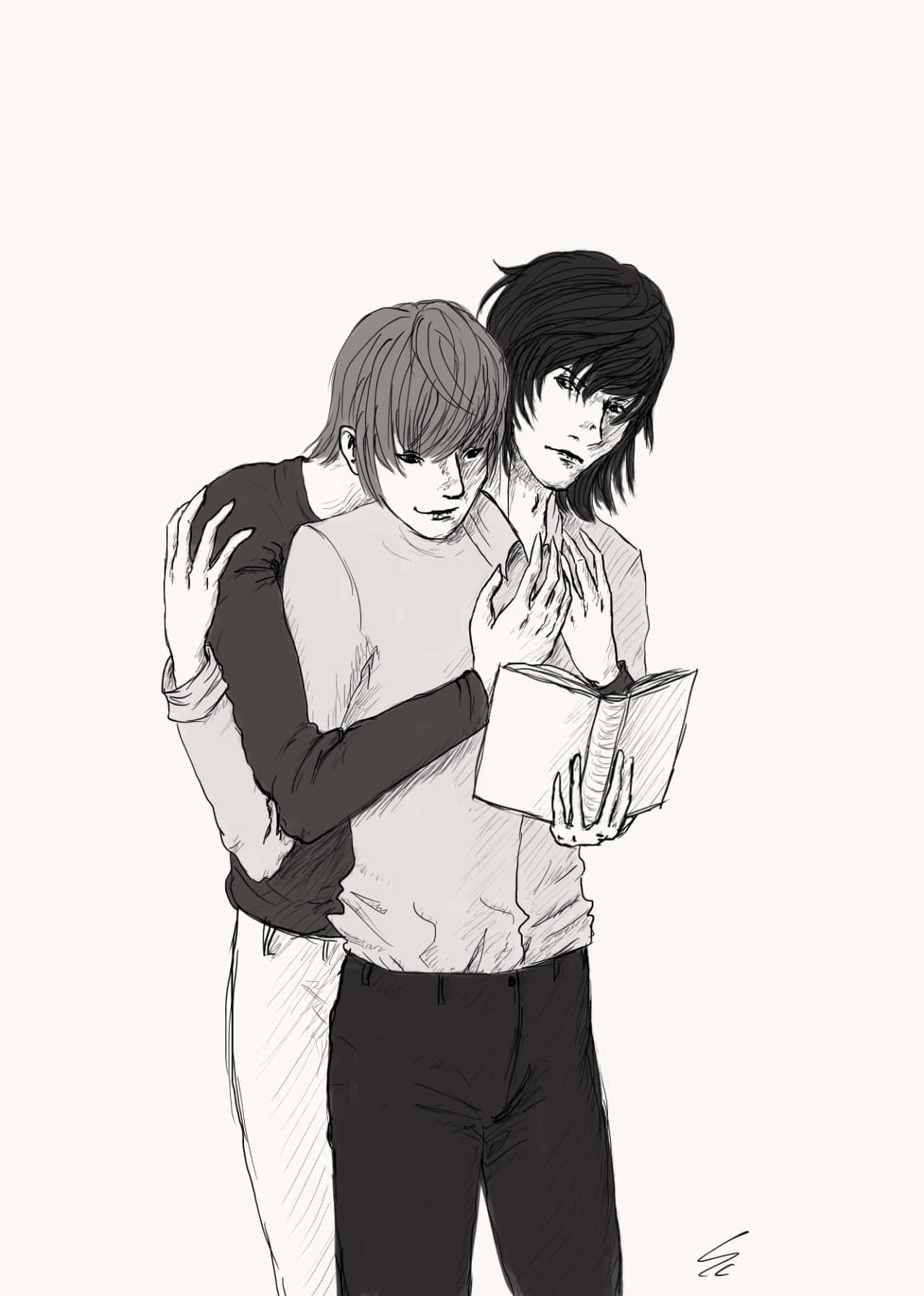 Teru Mikami, monochrome sketch, book, HD Phone Wallpaper