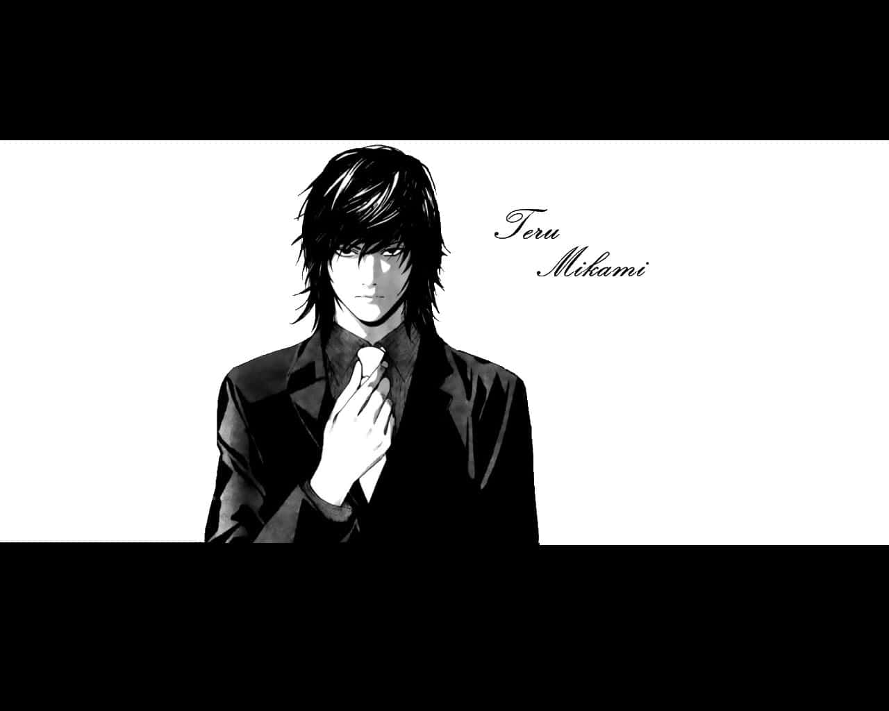 Teru Mikami, black and white, anime portrait, HD Desktop Wallpaper