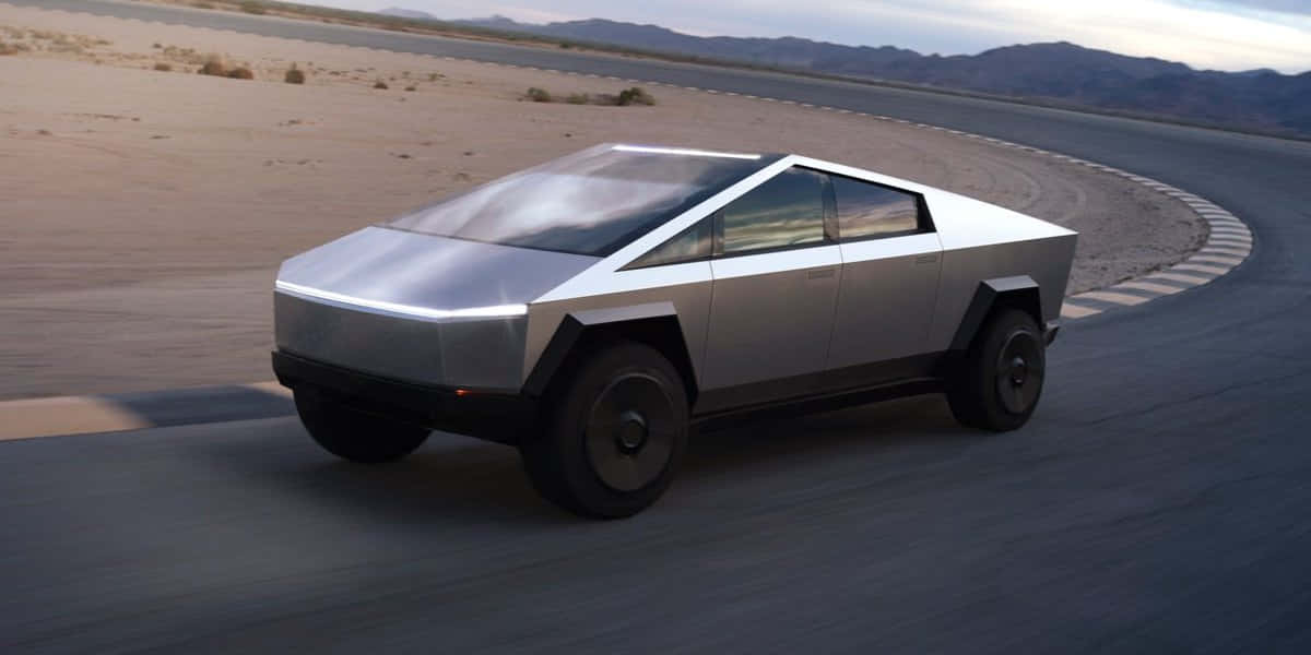 Tesla Cybertruck, silver, desert racetrack, SD Desktop Wallpaper