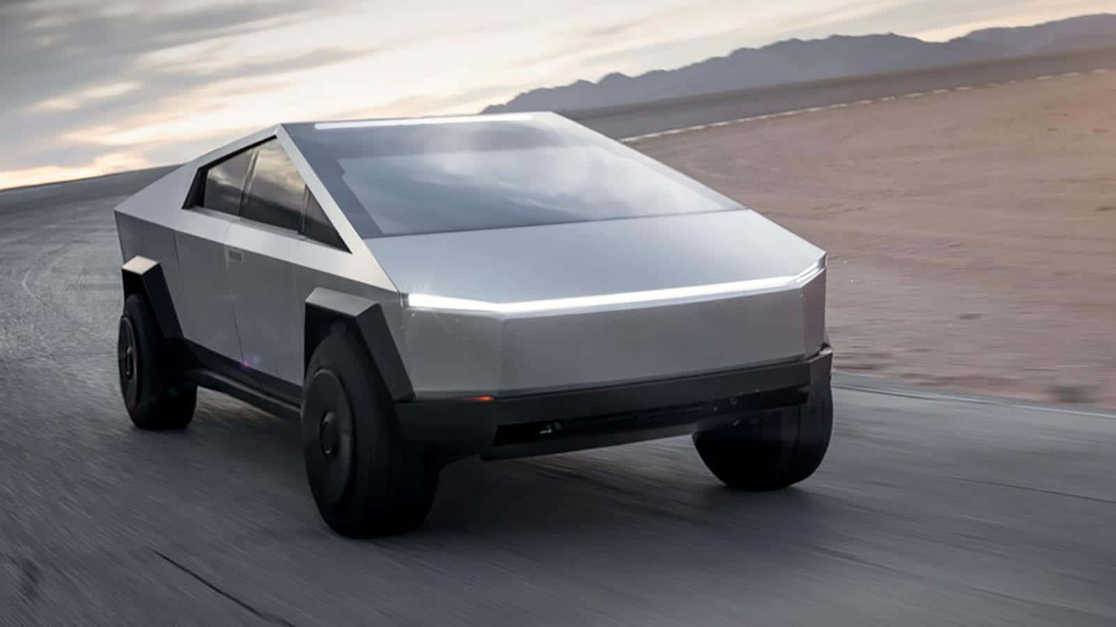 Tesla Cybertruck, silver, desert road, HD Desktop Wallpaper