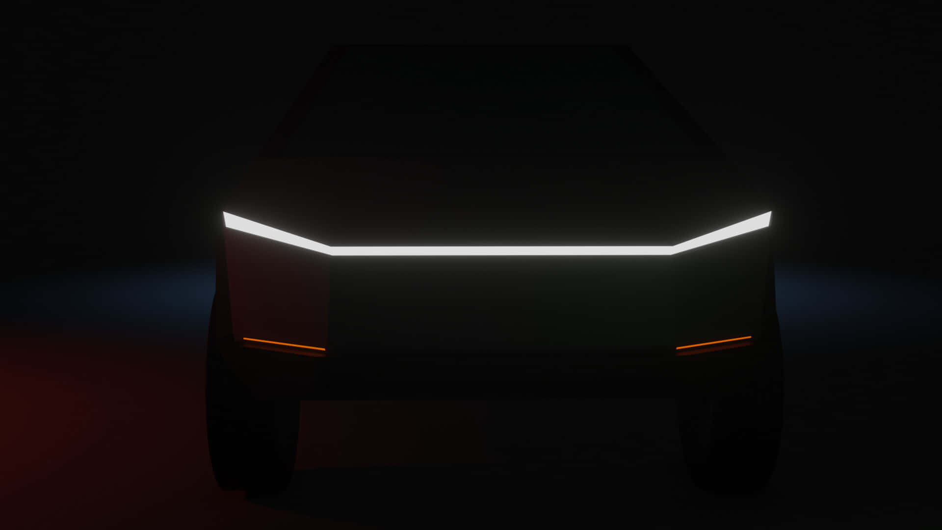 Tesla Cybertruck, glowing headlights, sharp white and orange accents, Full HD Desktop Wallpaper