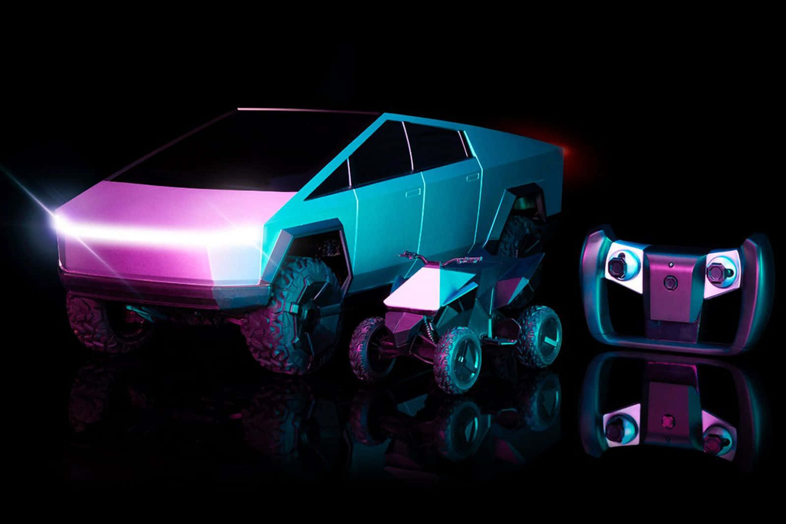 Tesla Cybertruck, neon pink, cyan, HD Desktop Wallpaper