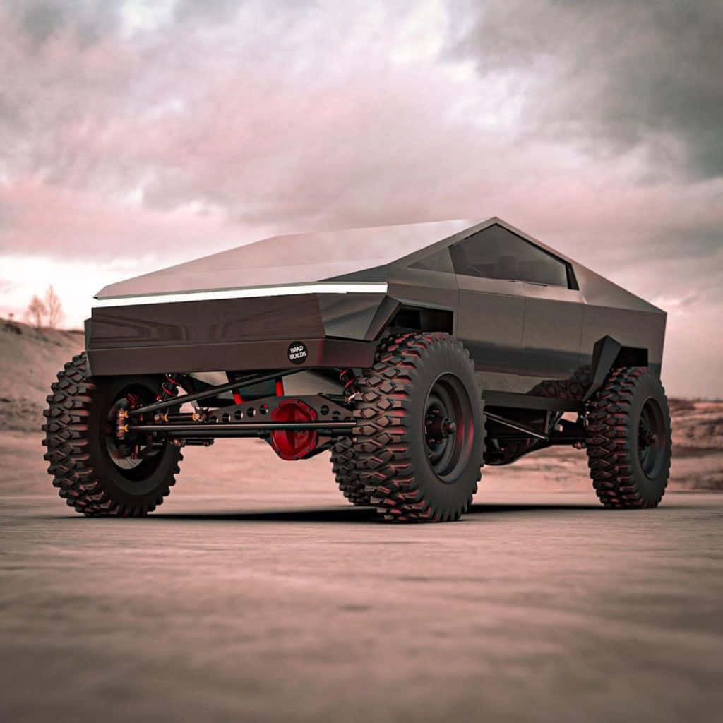 Tesla Cybertruck, black, massive tires, SD Desktop Wallpaper
