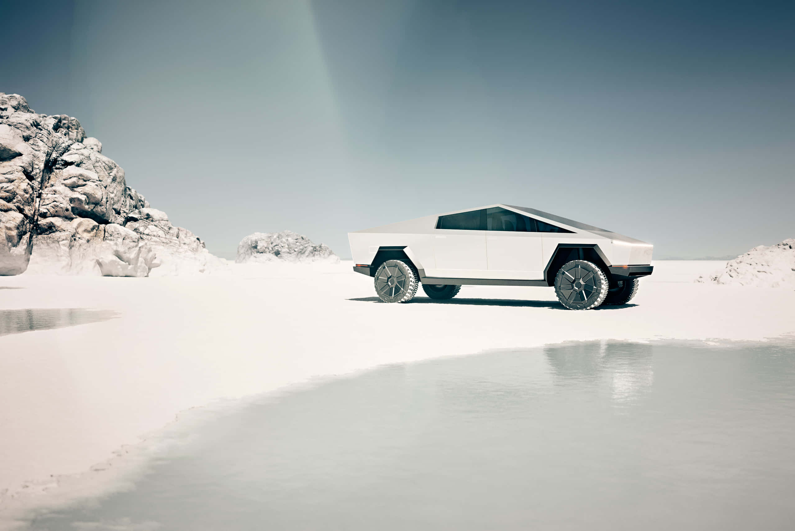 Tesla Cybertruck, white, angular design, 2K Desktop Wallpaper