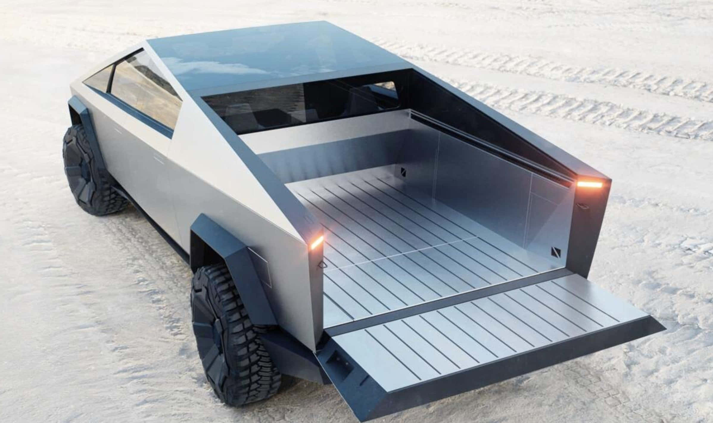 Tesla Cybertruck, silver, snowy terrain, Full HD Desktop Wallpaper