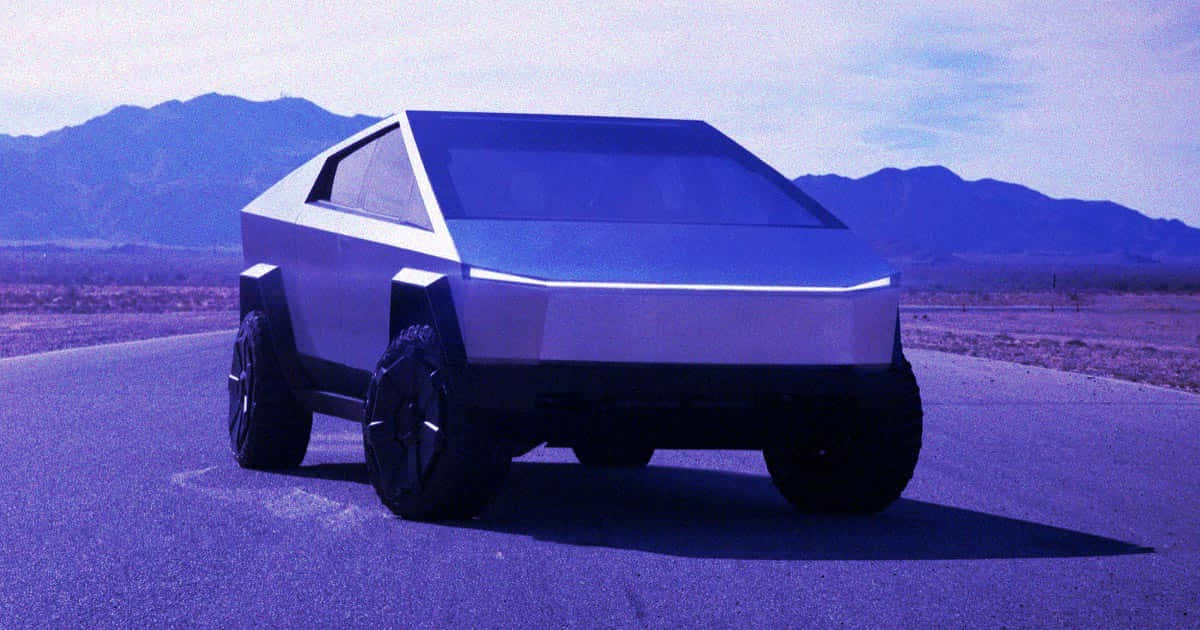 Tesla Cybertruck, silver, desert road, SD Desktop Wallpaper