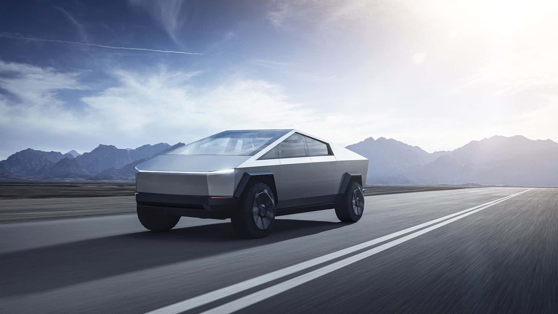 Tesla Cybertruck, silver, desert highway, Full HD Desktop Wallpaper