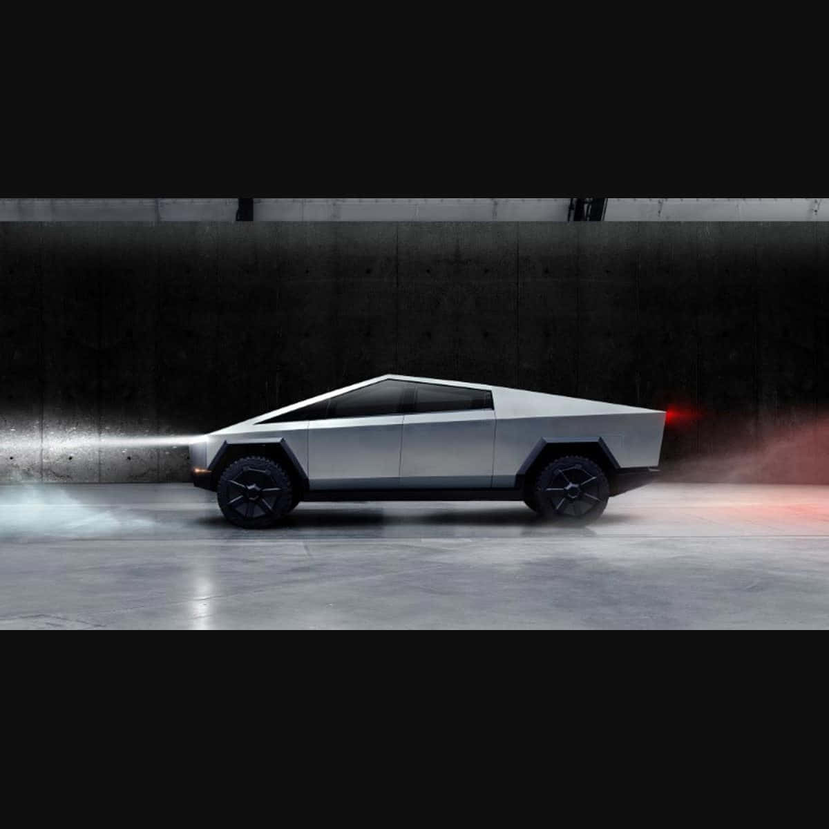 Tesla Cybertruck, silver, dark concrete tunnel, SD Desktop Wallpaper