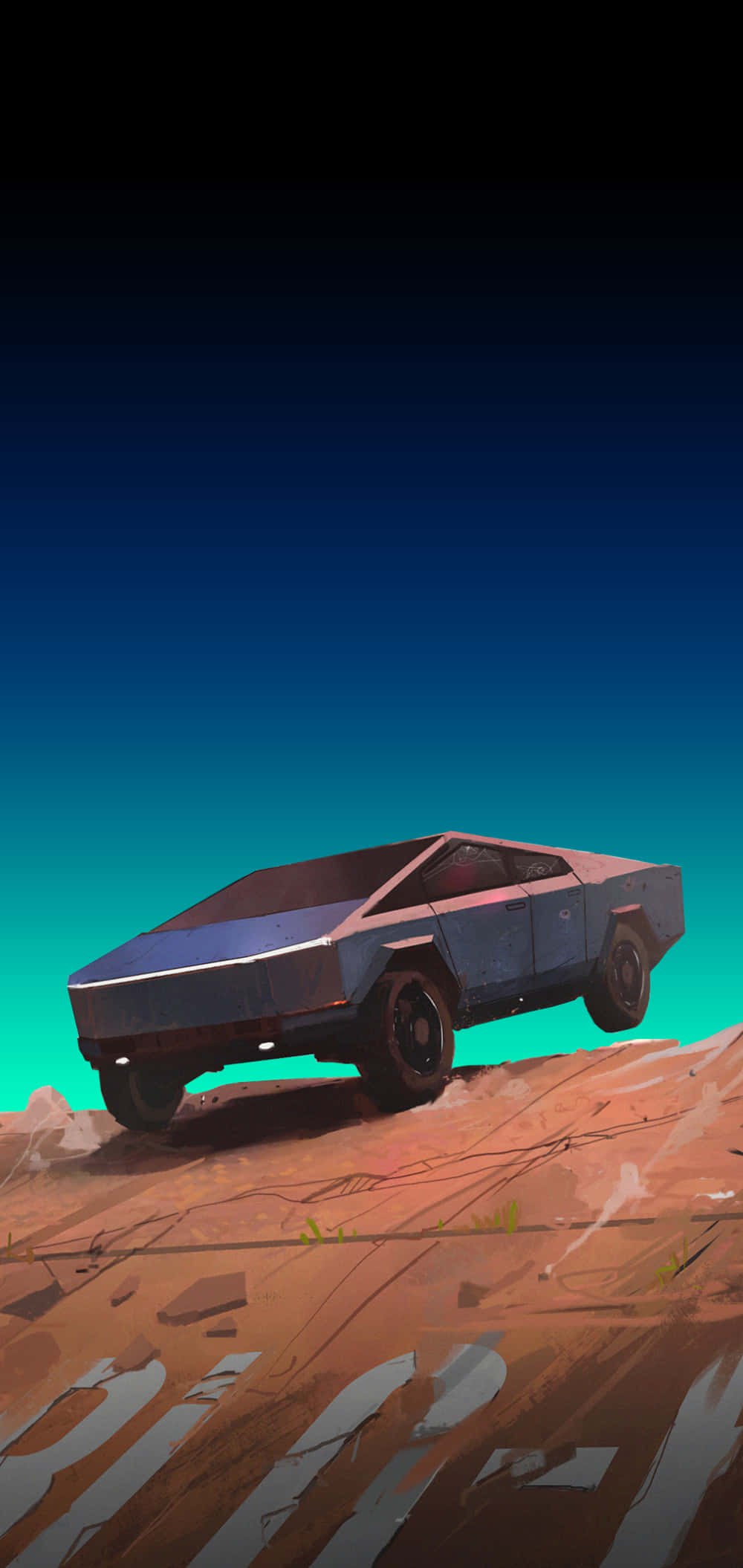 Tesla Cybertruck, futuristic blue, rugged desert cliff, Full HD Phone Wallpaper