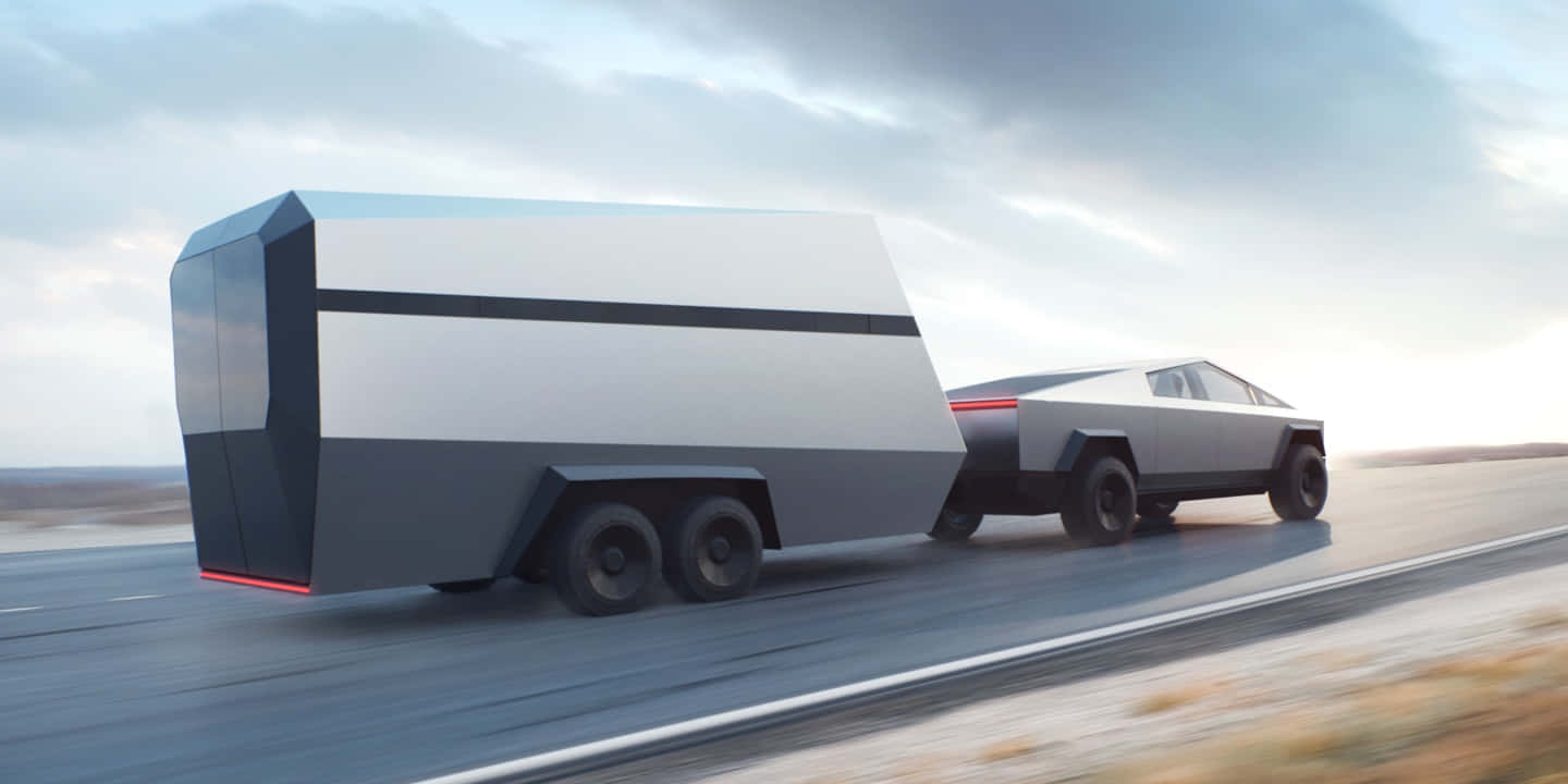 Tesla Cybertruck, silver, angular trailer, HD Desktop Wallpaper