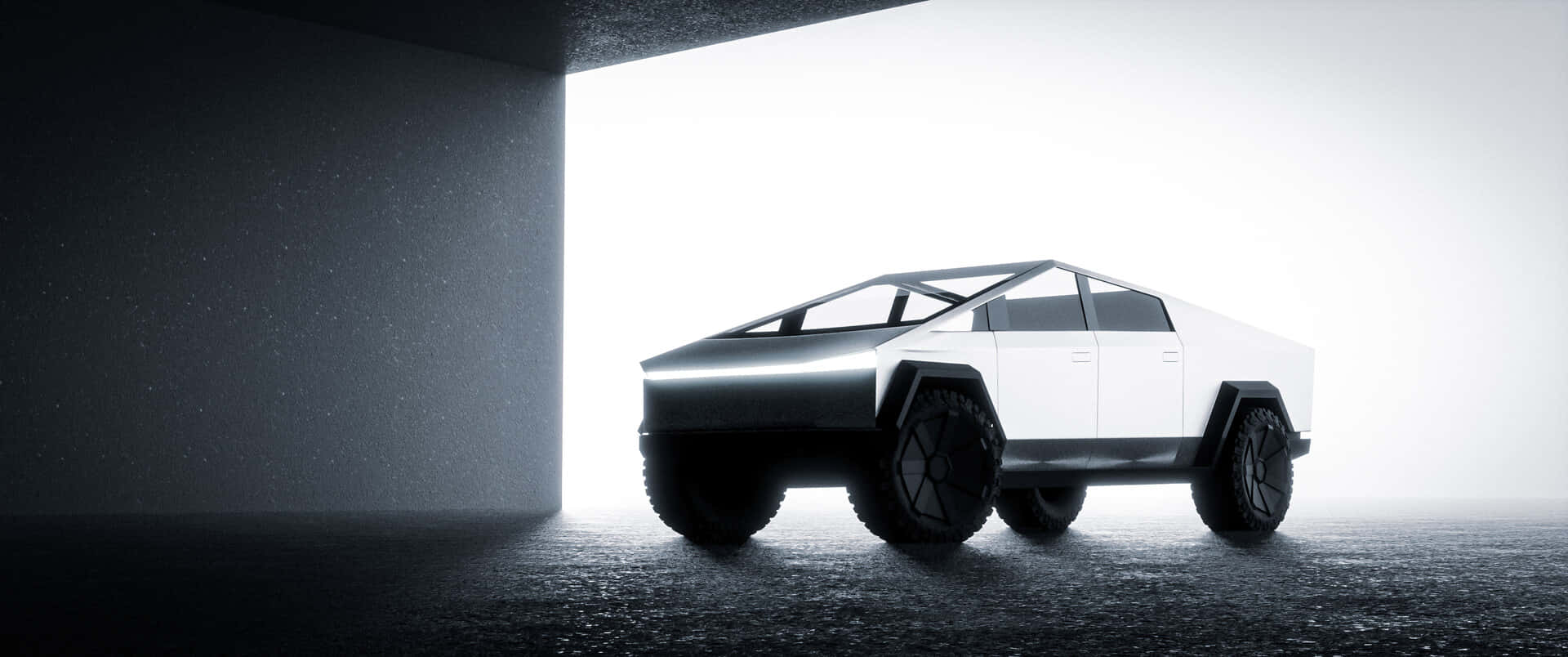 Tesla Cybertruck, white, minimalist concrete space, Full HD Desktop Wallpaper