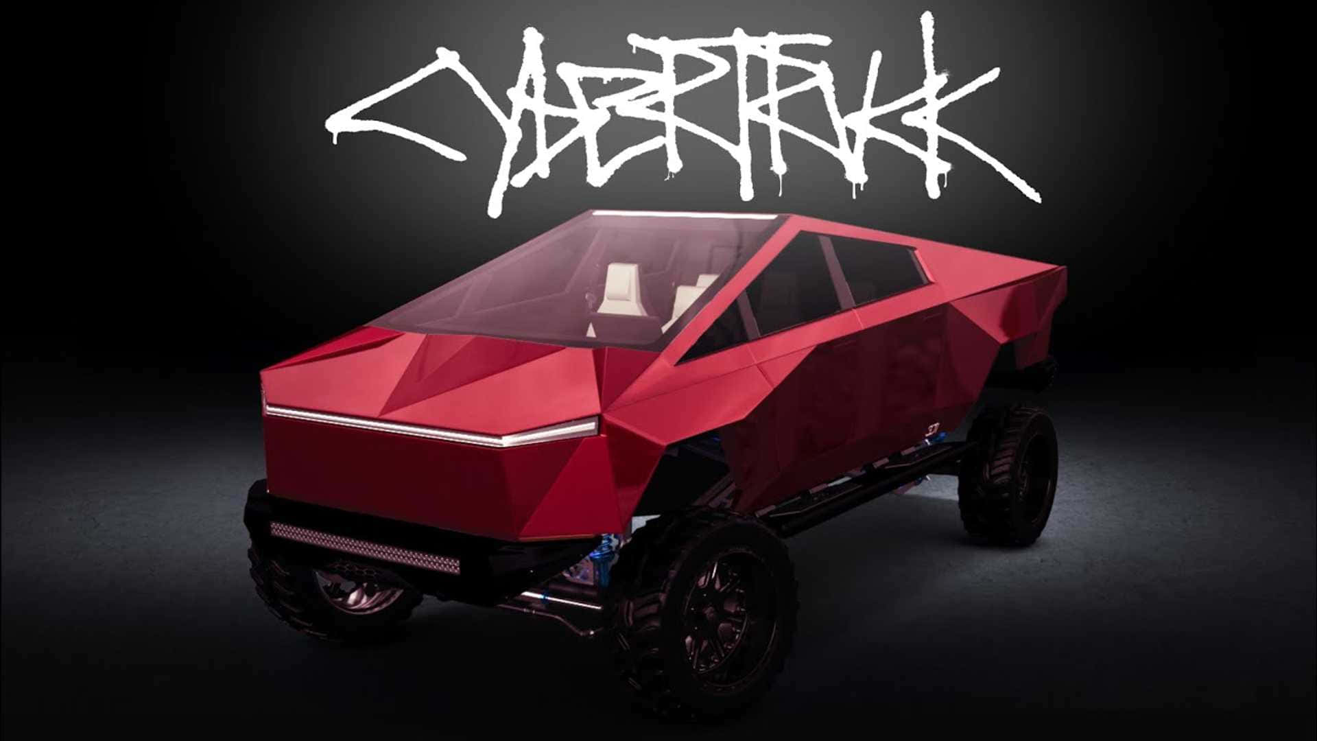 Tesla Cybertruck, red, angular geometry, Full HD Desktop Wallpaper