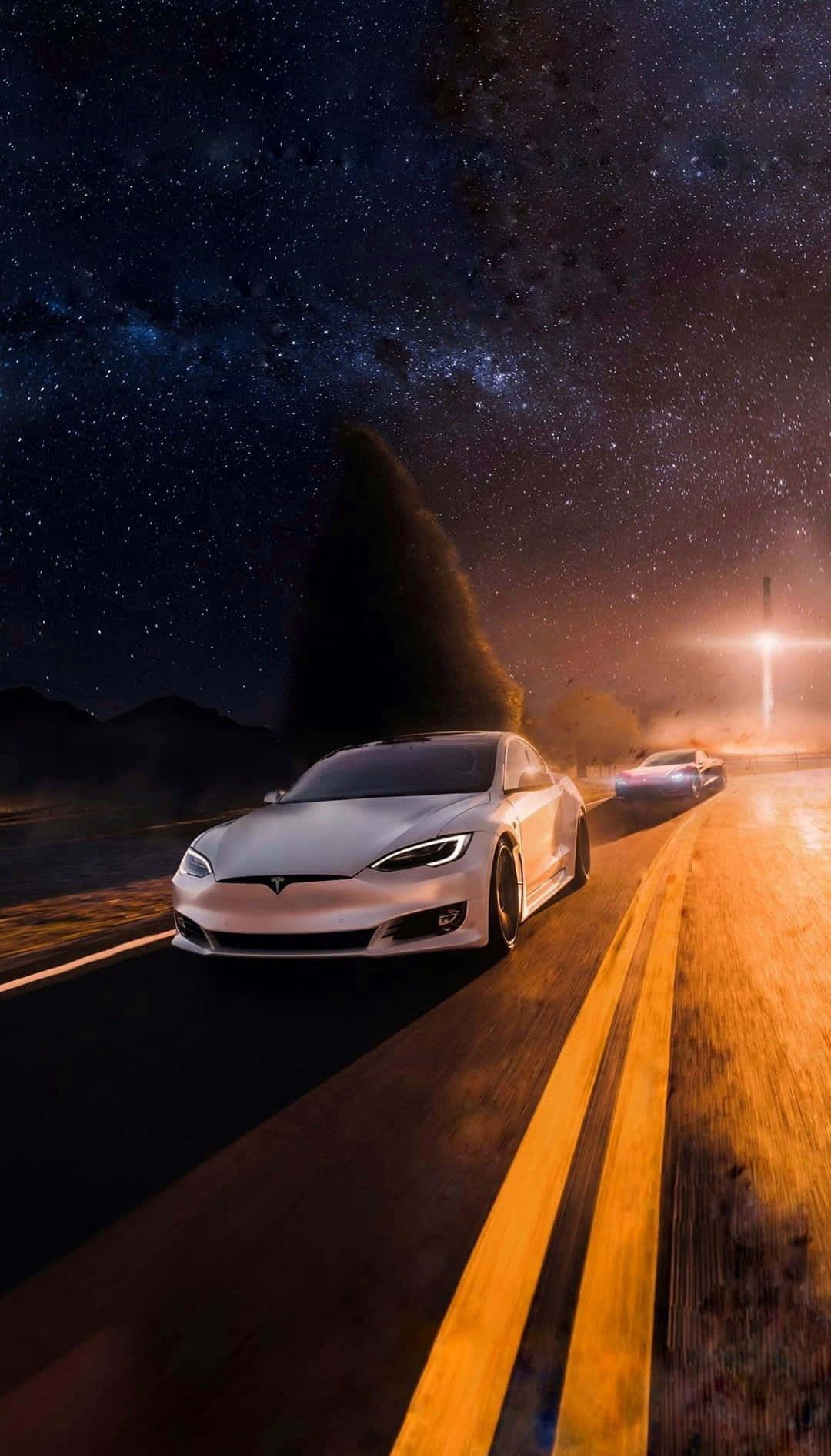 Tesla, iPhone, starry night sky, HD Phone Wallpaper