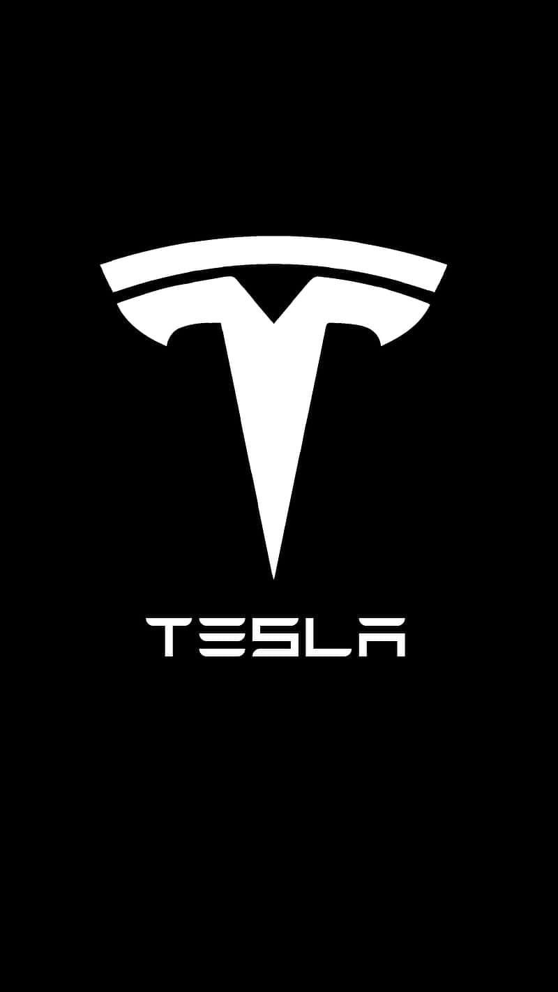 Tesla logo, white, black background, HD Phone Wallpaper