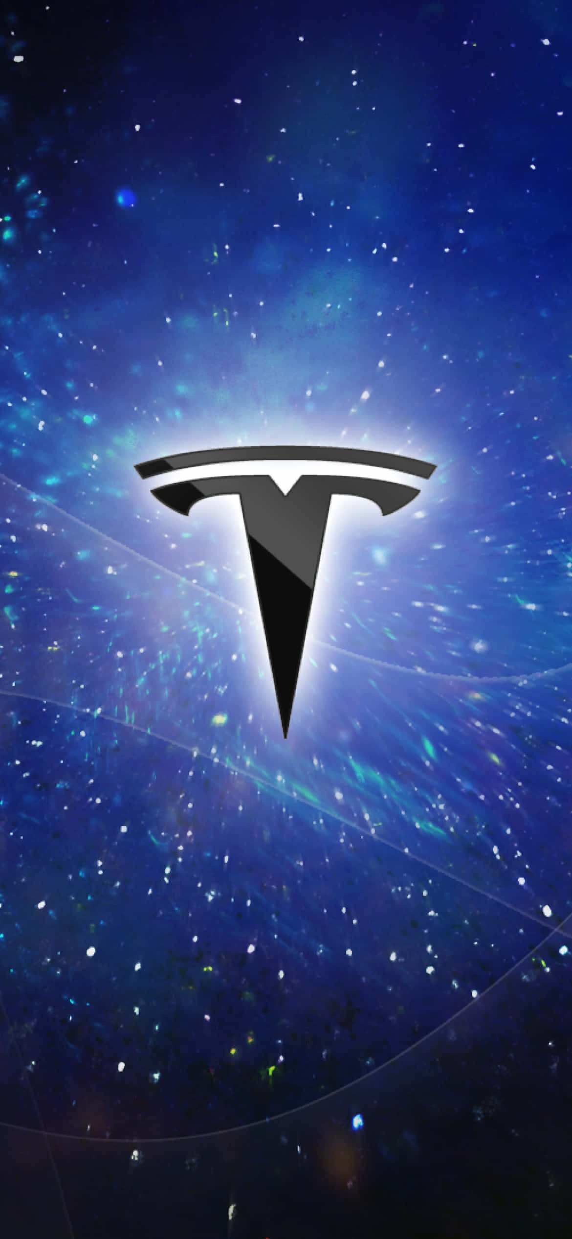 Tesla logo, cosmic background, glowing stars, Full HD Phone Wallpaper
