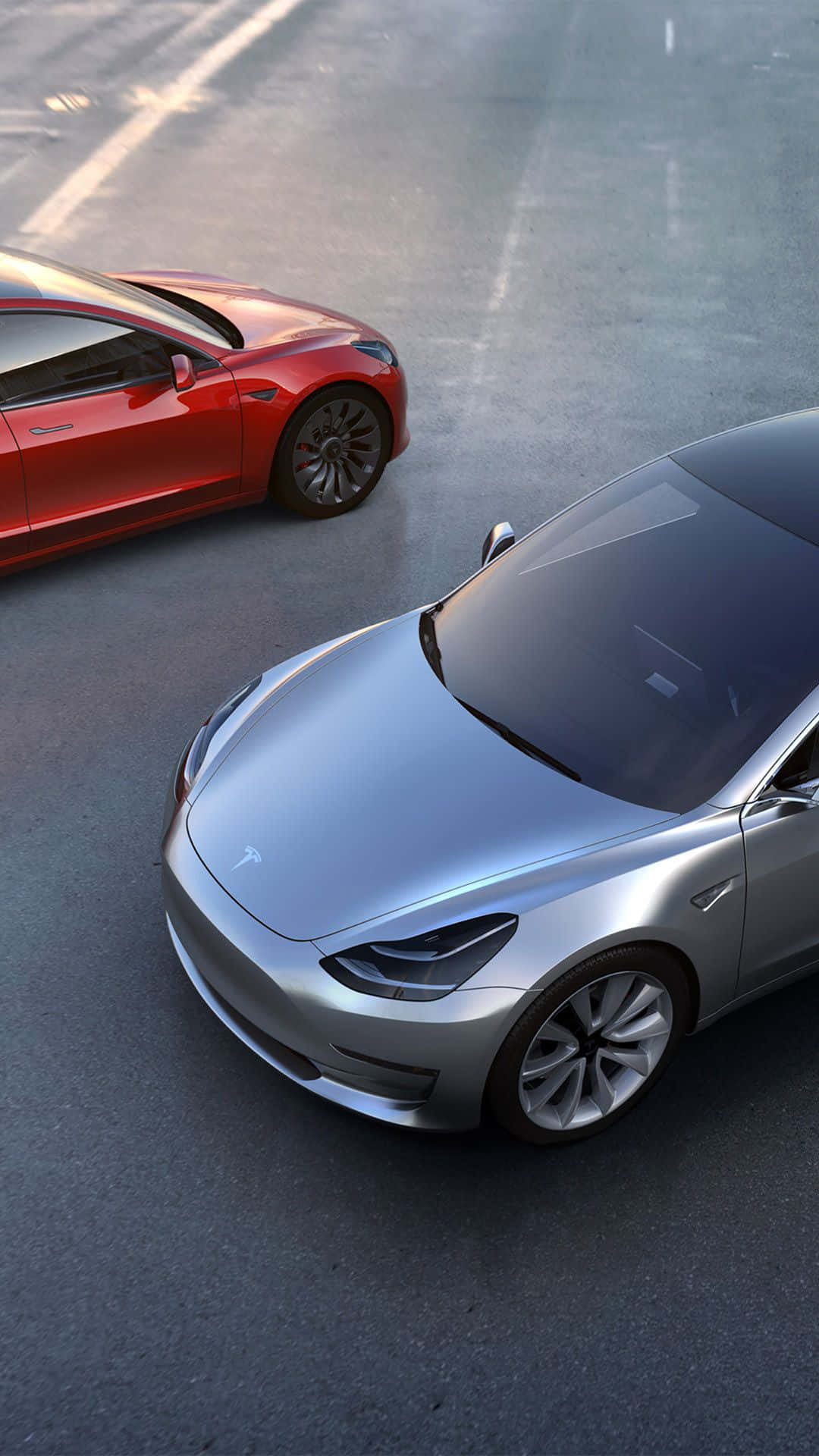 Tesla Model 3, silver, red, Full HD Phone Wallpaper