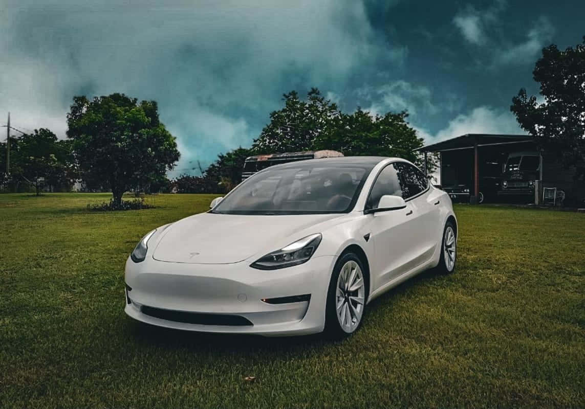 Tesla Model 3, sleek, white, SD Desktop Wallpaper