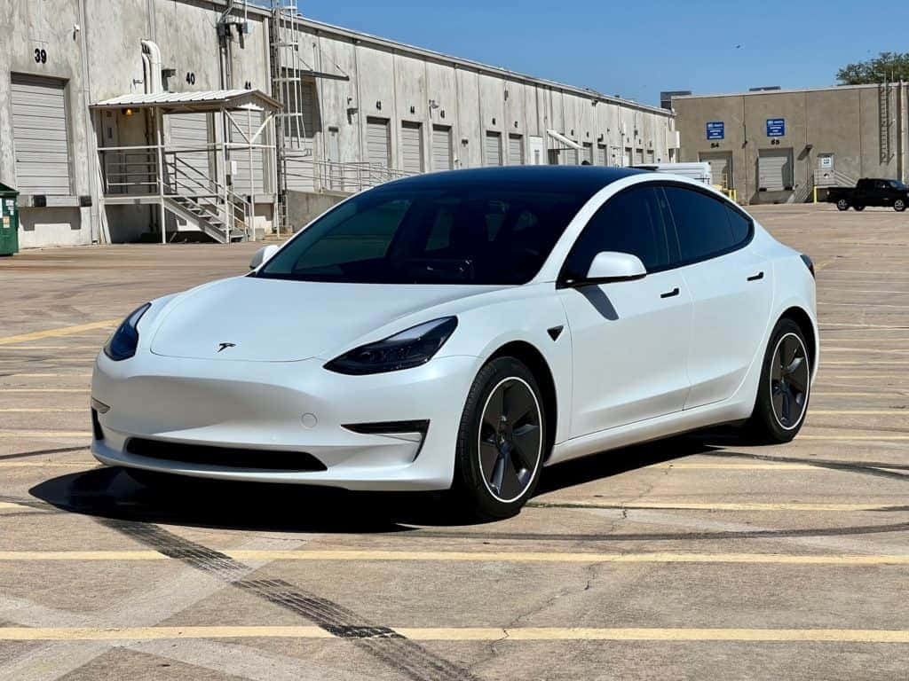Tesla Model 3, white, sunlit, SD Desktop Wallpaper