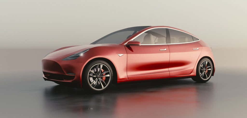 Tesla Model 3, red, sedan, SD Desktop Wallpaper
