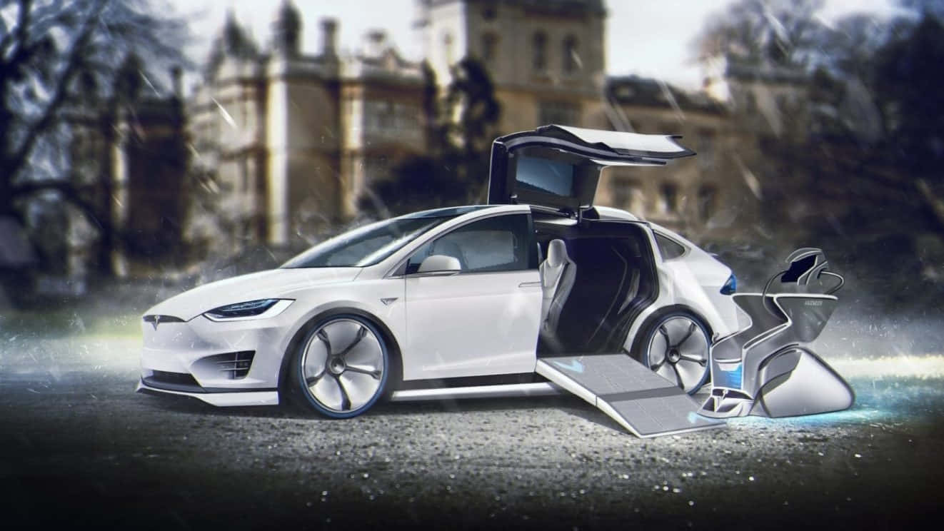 Tesla Model Y, white, 鸥翼门, HD Desktop Wallpaper