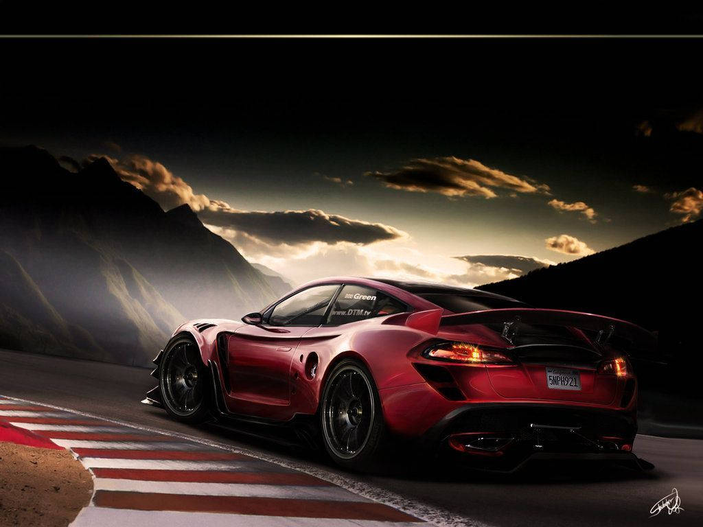 Tesla Roadster, Dark Sky, glossy red, SD Desktop Wallpaper