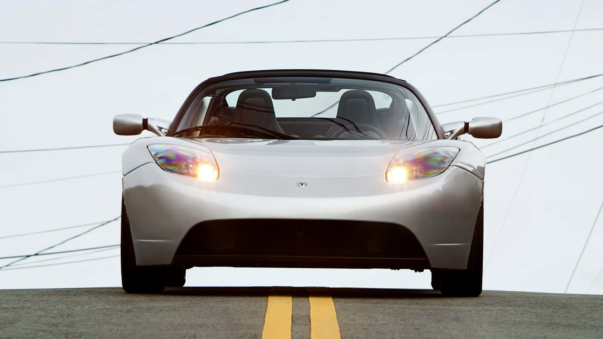 Tesla Roadster, white, glowing headlights, Full HD Desktop Wallpaper