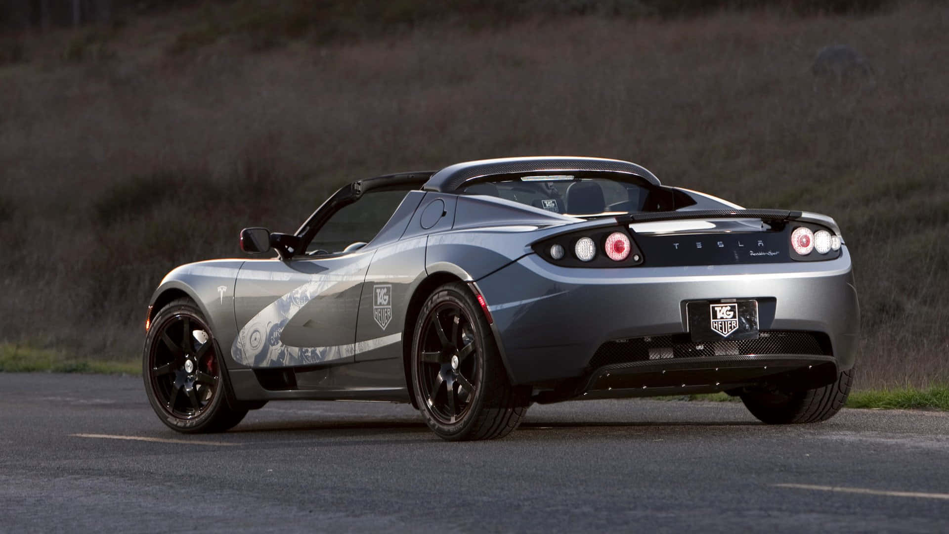 Tesla Roadster, silver, black wheels, Full HD Desktop Wallpaper