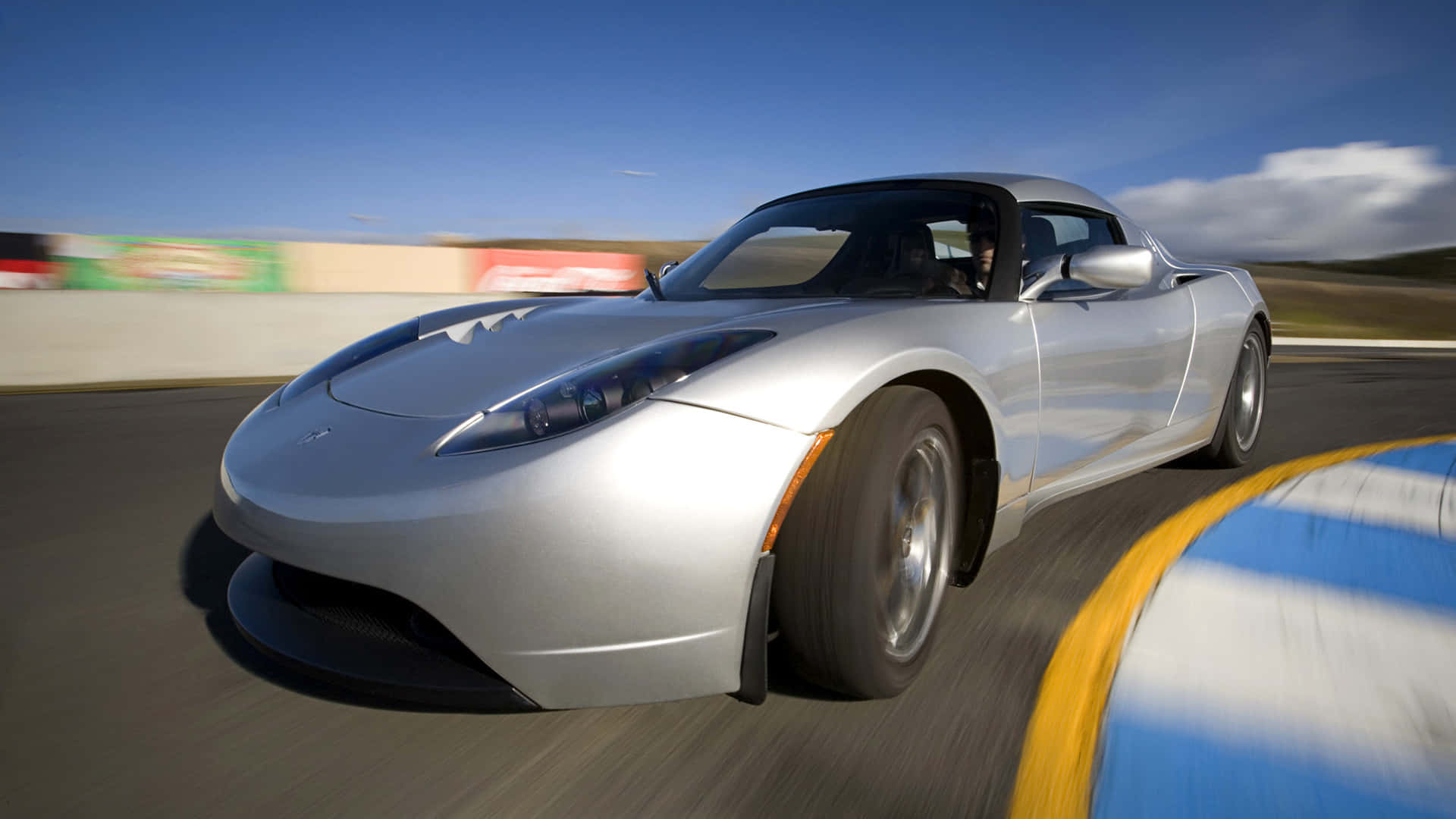 Tesla Roadster, silver, racetrack, Full HD Desktop Wallpaper