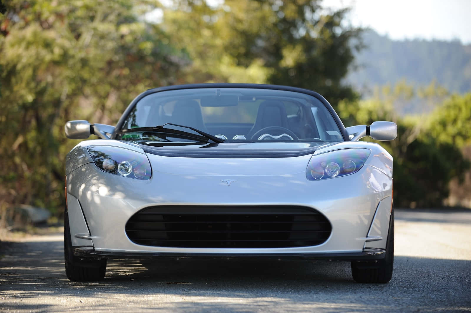Tesla Roadster, sleek silver, sunlit road, HD Desktop Wallpaper