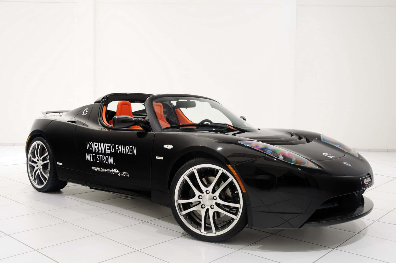 Tesla Roadster, black, orange seats, HD Desktop Wallpaper