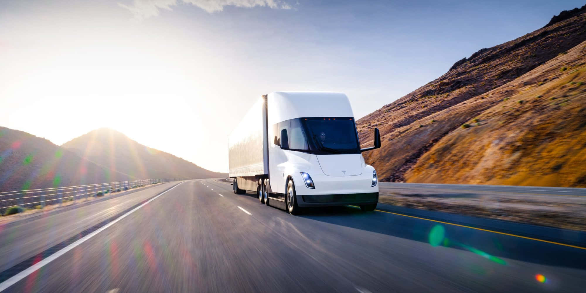 Tesla Semi, white, desert highway, Full HD Desktop Wallpaper