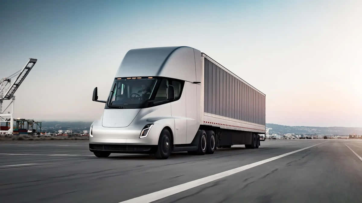 Tesla Semi, silver, highway, SD Desktop Wallpaper