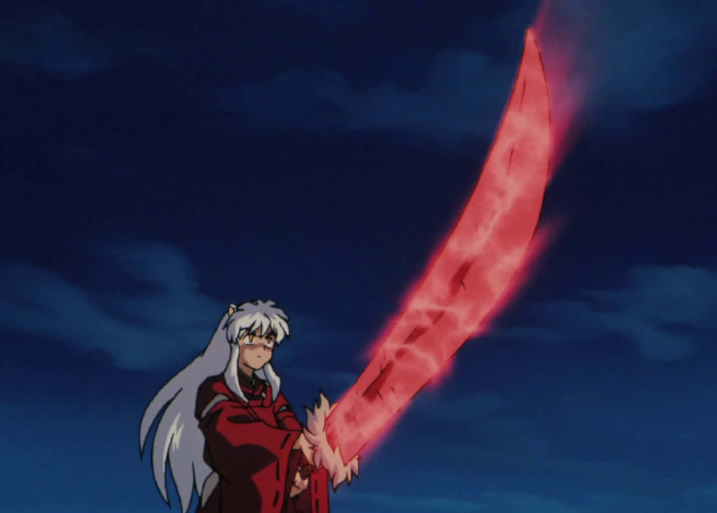 Tessaiga, silver-haired anime warrior, red sword, HD Desktop Wallpaper