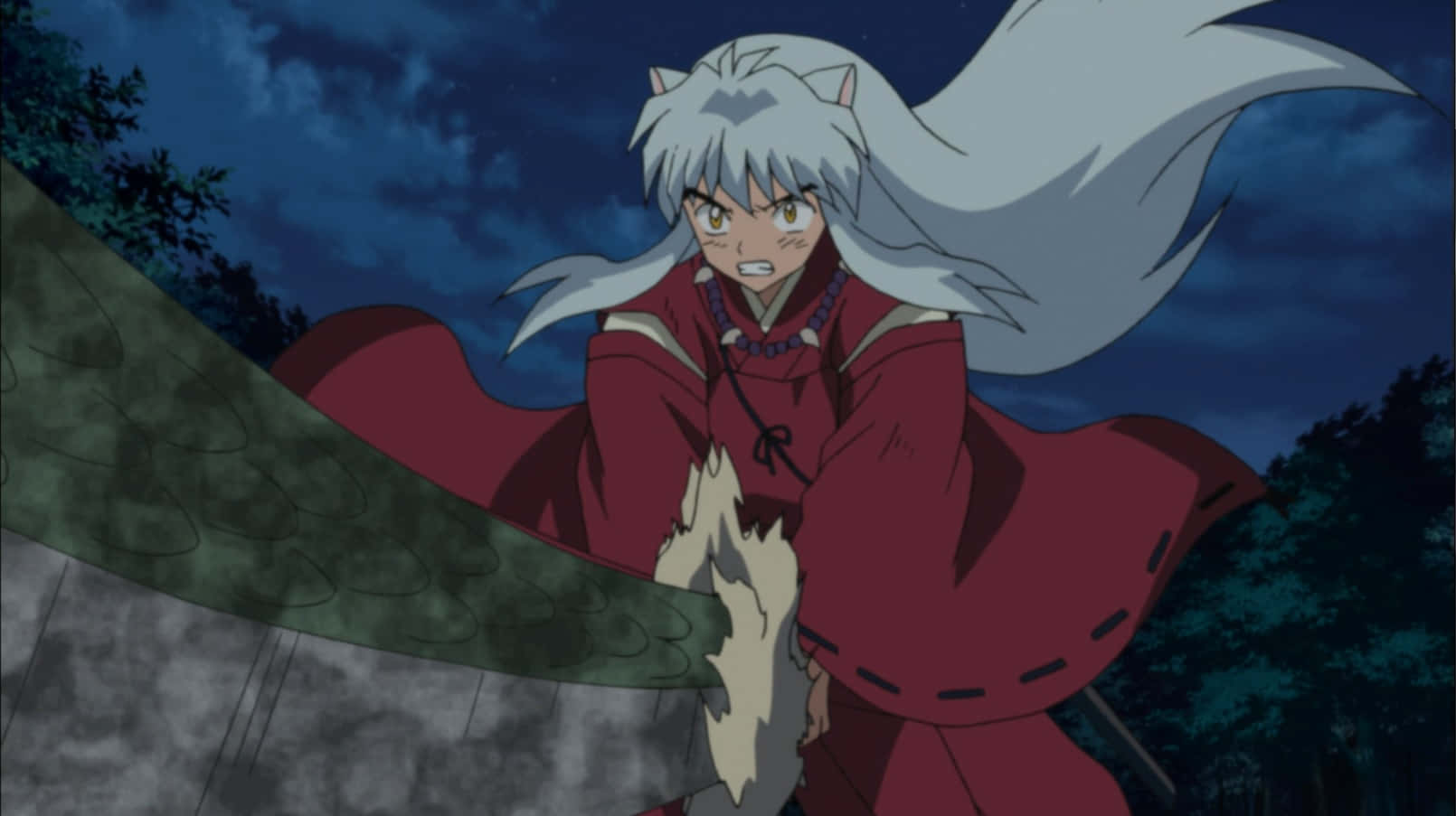 Tessaiga, white hair, red cloak, HD Desktop Wallpaper