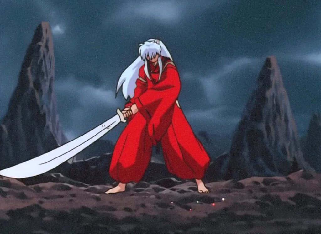 Tessaiga, silver-haired anime warrior, red robe, SD Desktop Wallpaper