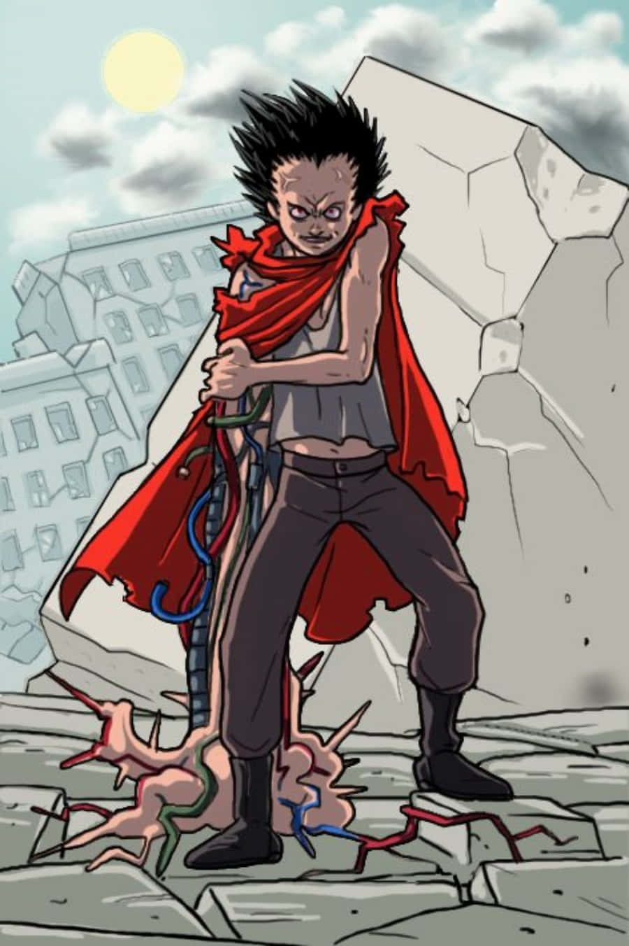 Tetsuo Shima, red cape, glowing sword, HD Phone Wallpaper
