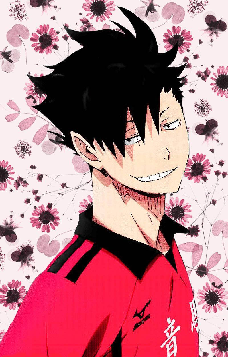 Tetsuro Kuroo, spiky black hair, red jersey, SD Phone Wallpaper