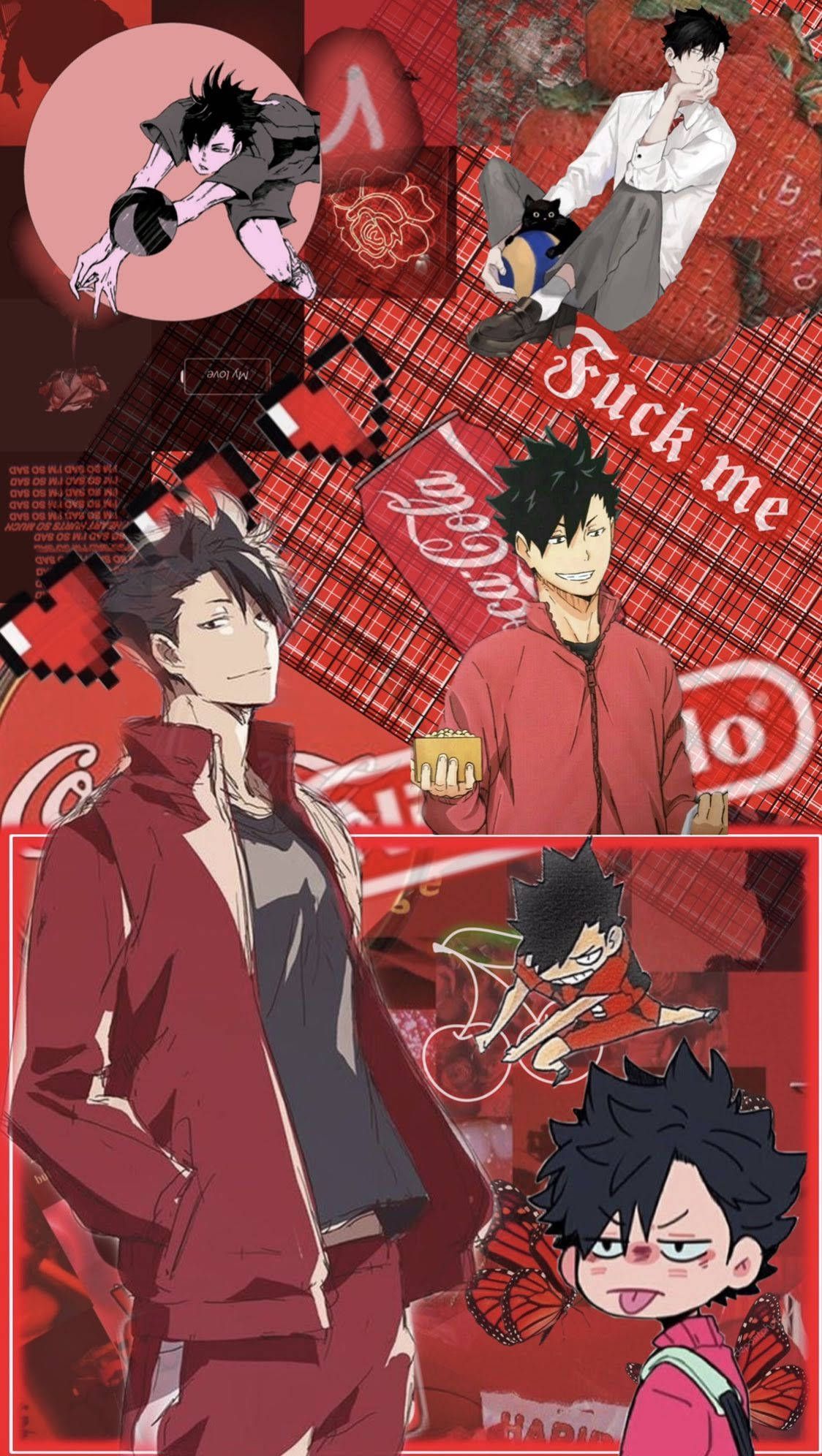 Tetsuro Kuroo, red-themed scenes, spiky-haired male character, Full HD Phone Wallpaper