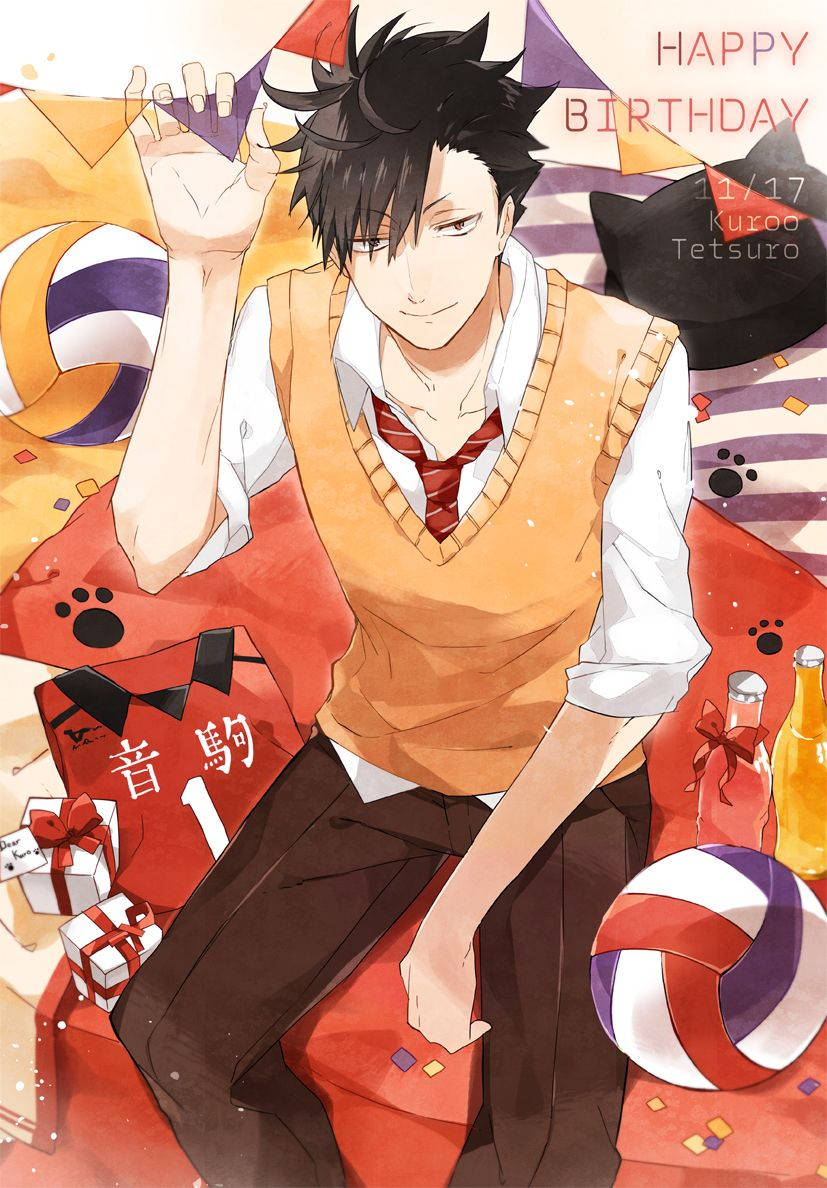 Tetsuro Kuroo, birthday confetti, volleyballs, SD Phone Wallpaper