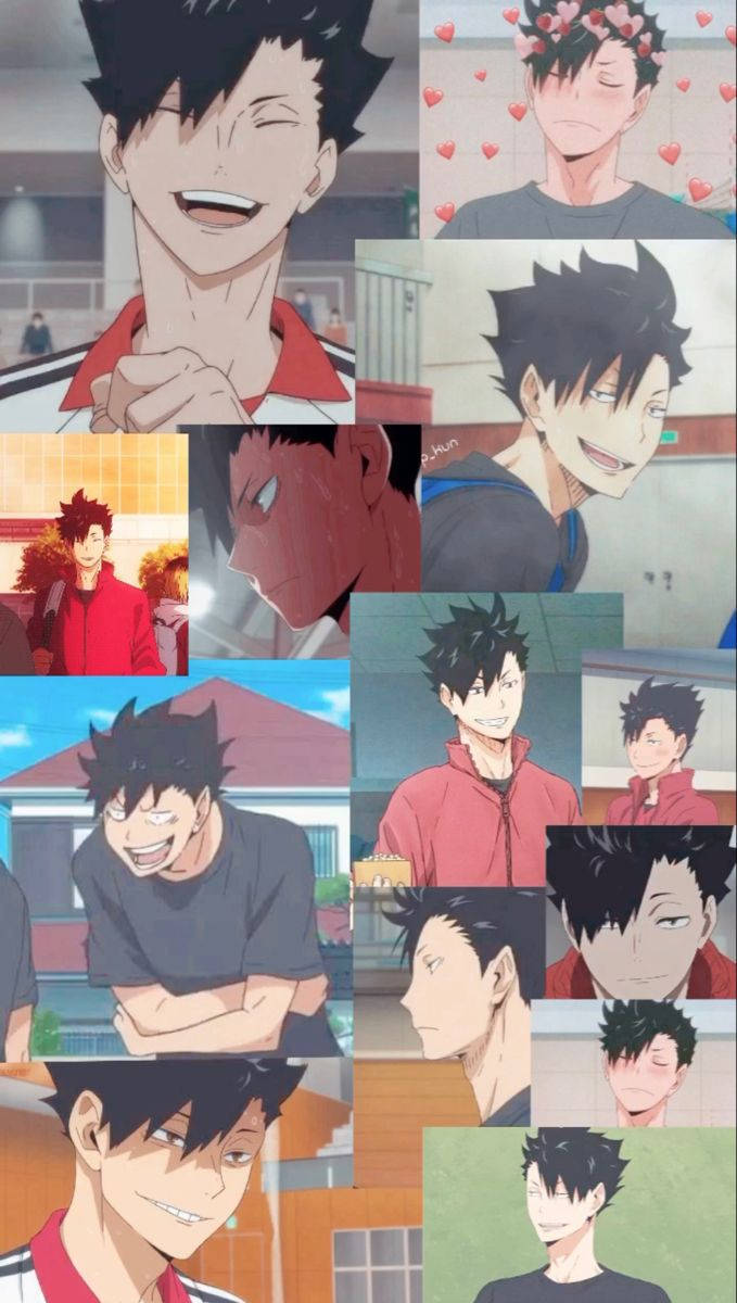 Tetsuro Kuroo, spiky-haired male character, anime collage, SD Phone Wallpaper