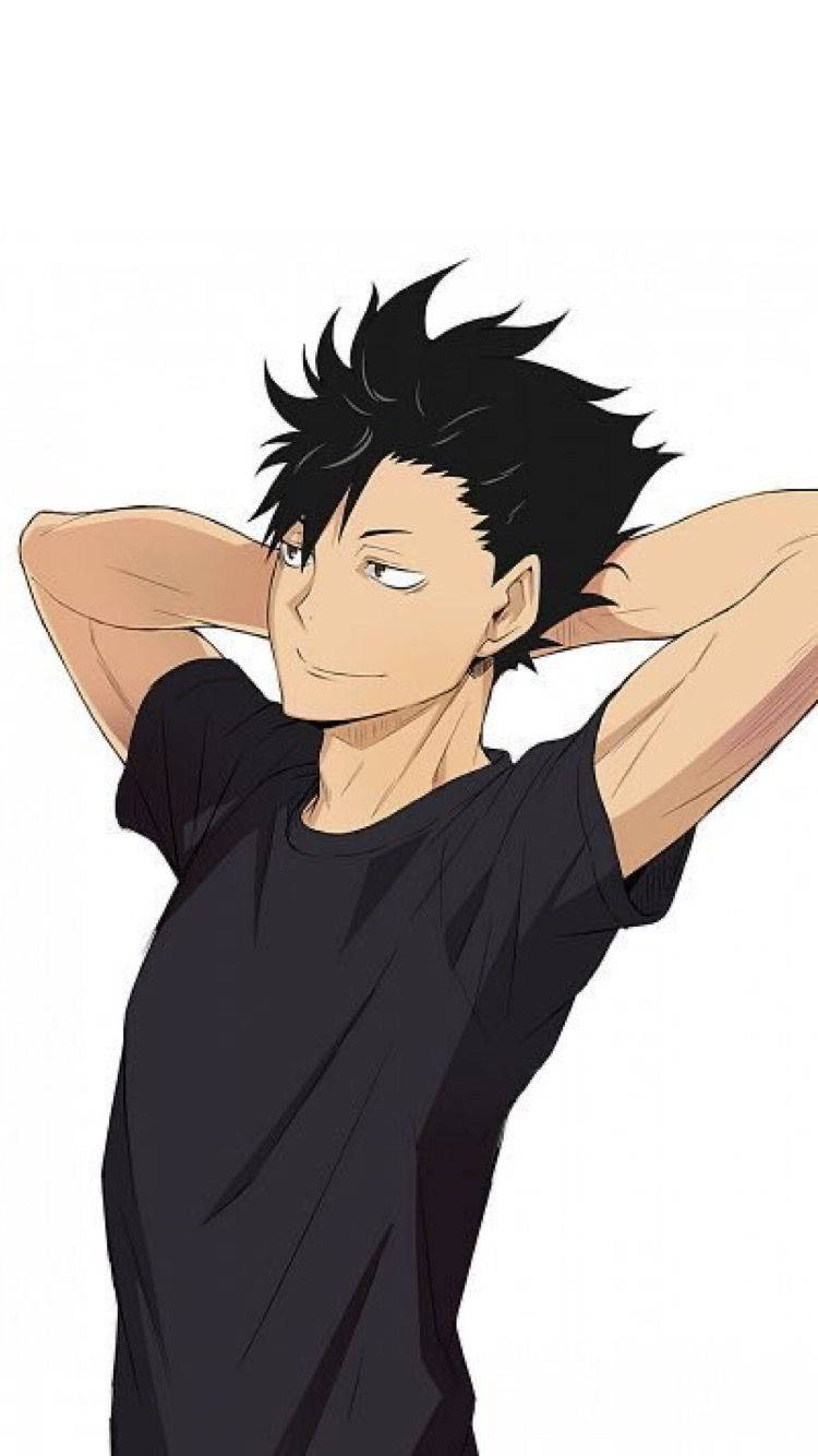 Tetsuro Kuroo, spiky black hair, black t-shirt, HD Phone Wallpaper