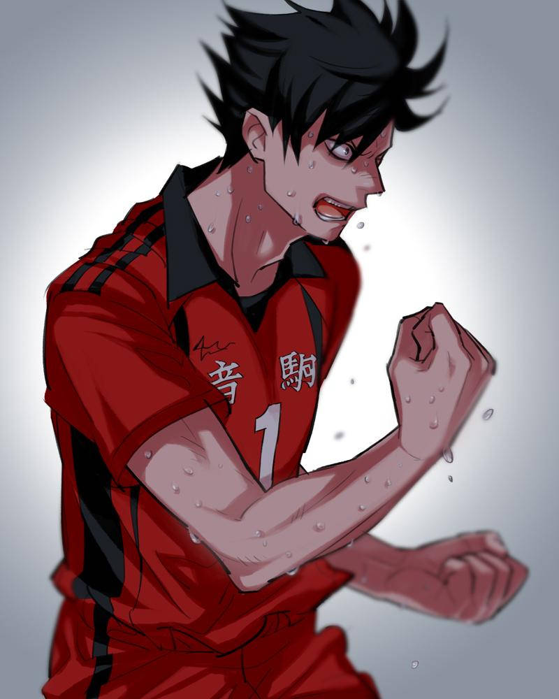 Tetsuro Kuroo, rooster head, red jersey, SD Phone Wallpaper